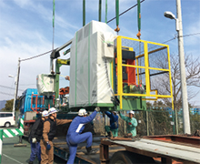 コロ引きによる機械品移設作業